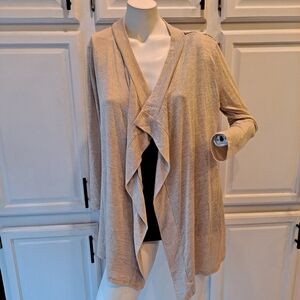 LARA Beige Draped Women's Cardigan With Vibrant Back Panel